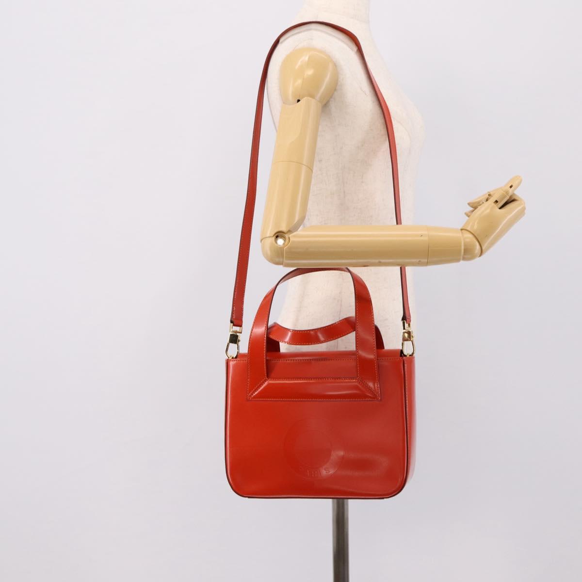CELINE Hand Bag Leather 2way Orange Gold Auth ka6317A