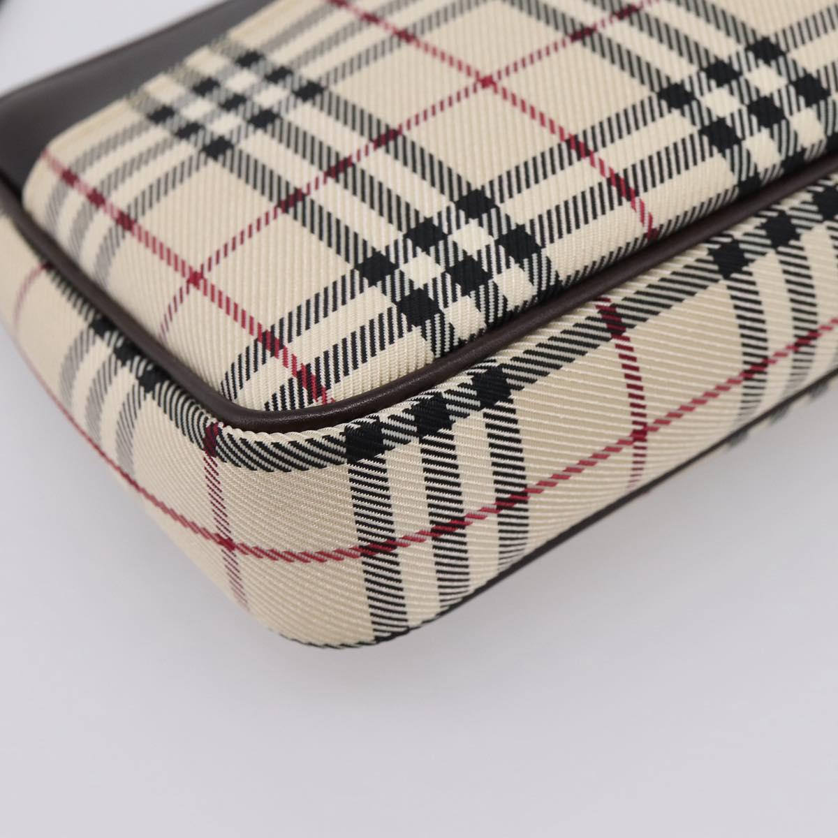 BURBERRY Nova Check Shoulder Bag Canvas Beige Silver Auth ka6319A