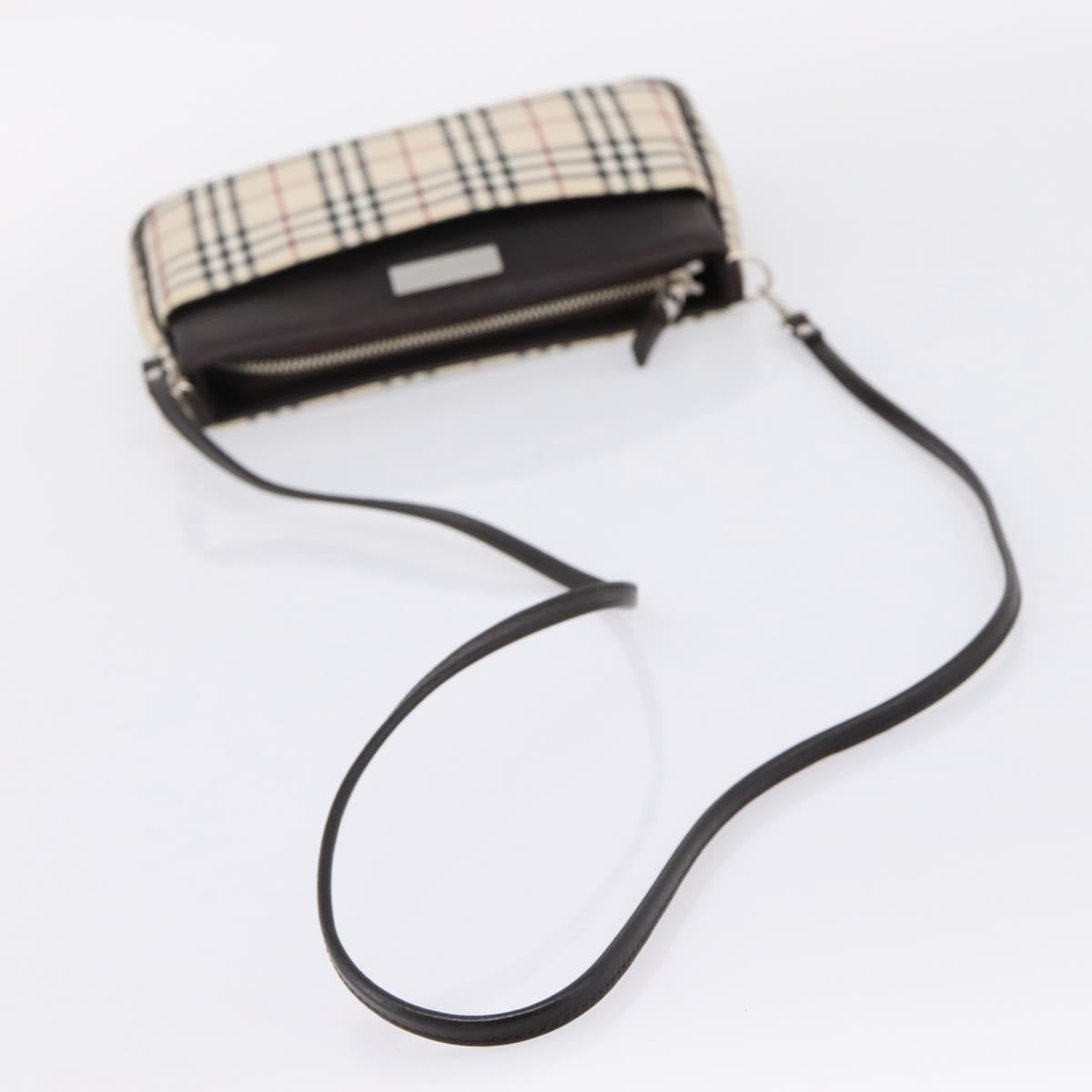 BURBERRY Nova Check Shoulder Bag Canvas Beige Silver Auth ka6319A