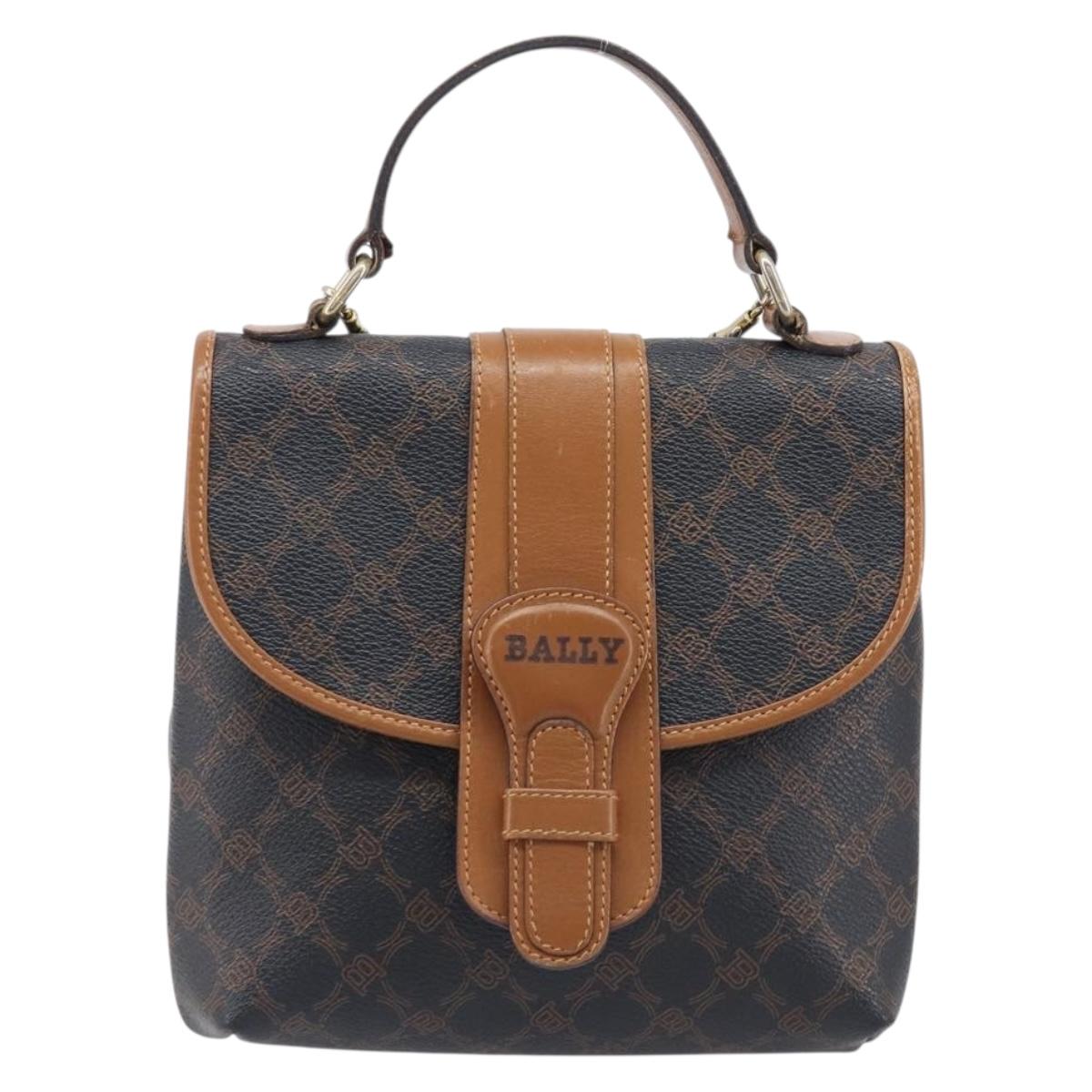 BALLY Hand Bag PVC 2way Black Gold Auth ka6321