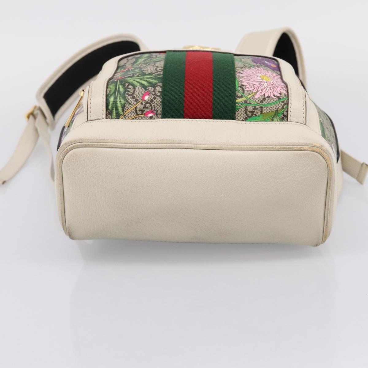 GUCCI Ophdia GG Web Sherry Line Flora Backpack PVC Beige 547965 Auth ka6322V