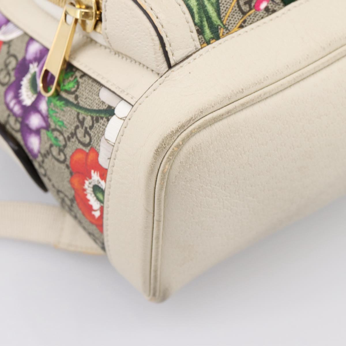 GUCCI Ophdia GG Web Sherry Line Flora Backpack PVC Beige 547965 Auth ka6322V