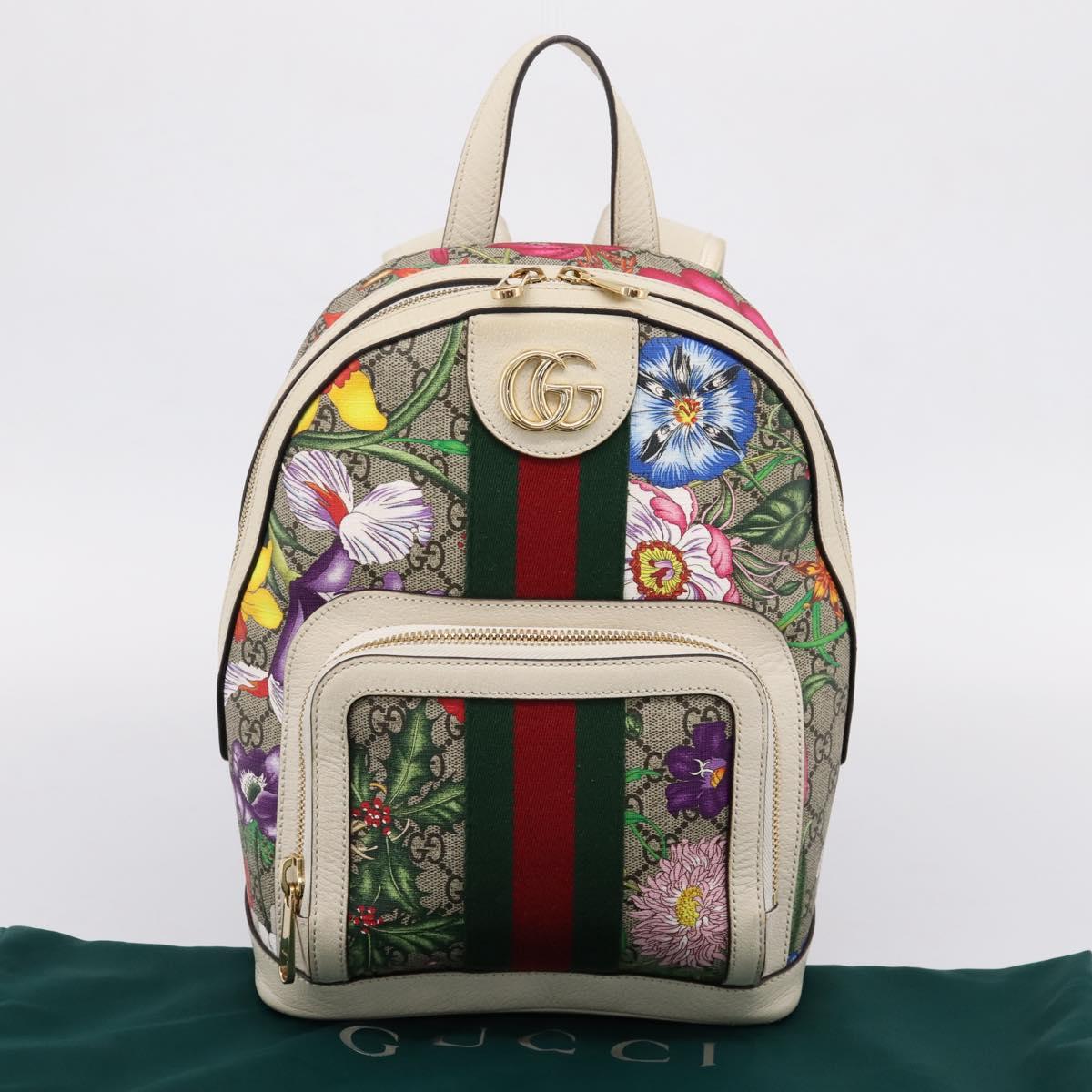 GUCCI Ophdia GG Web Sherry Line Flora Backpack PVC Beige 547965 Auth ka6322V