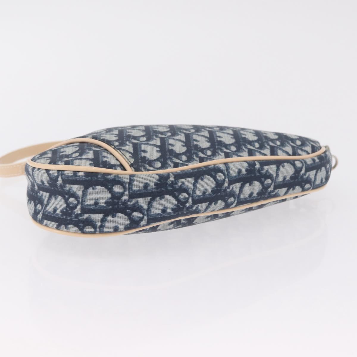 Christian Dior Trotter Canvas Saddle Pouch PVC Blue Silver Auth ka6323V