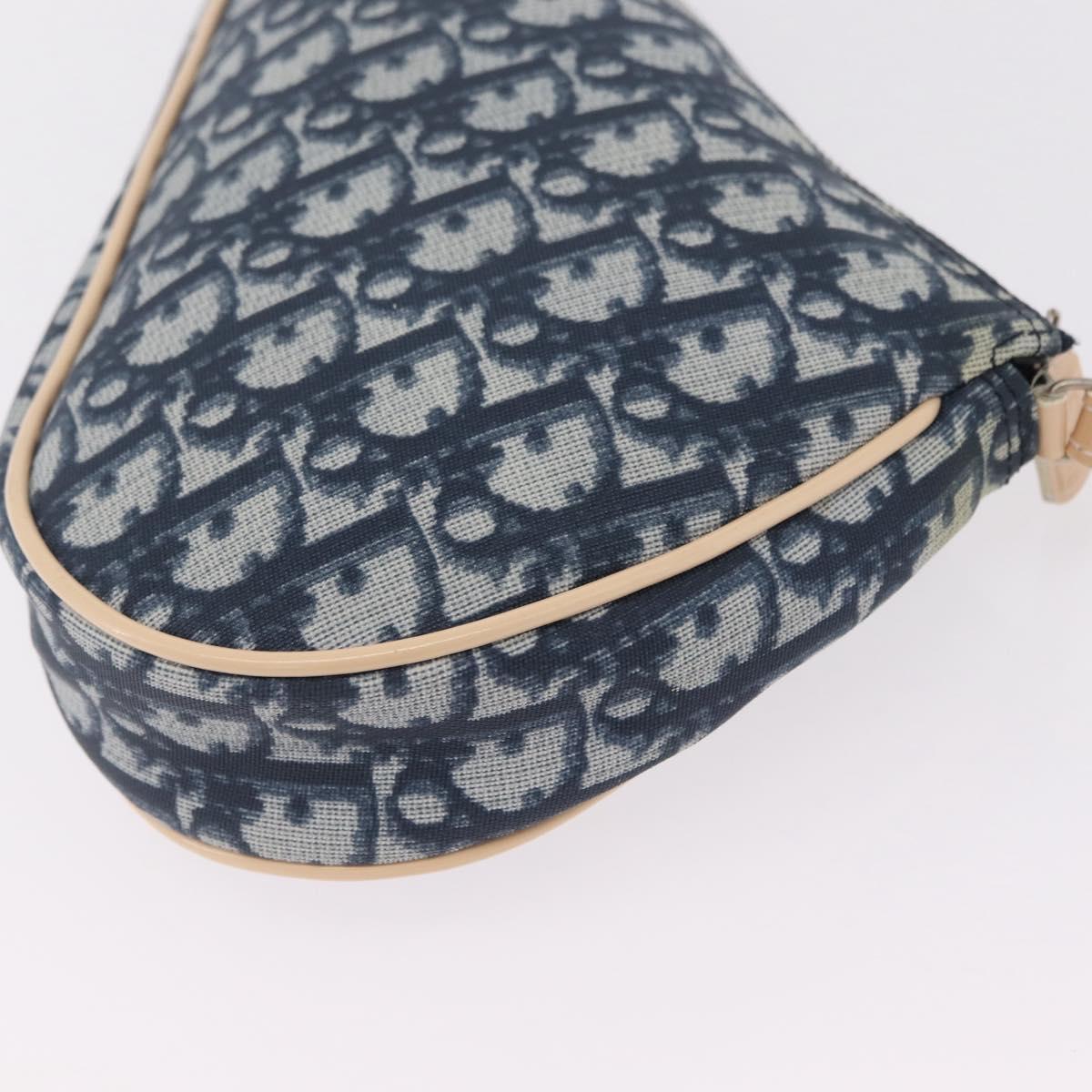 Christian Dior Trotter Canvas Saddle Pouch PVC Blue Silver Auth ka6323V
