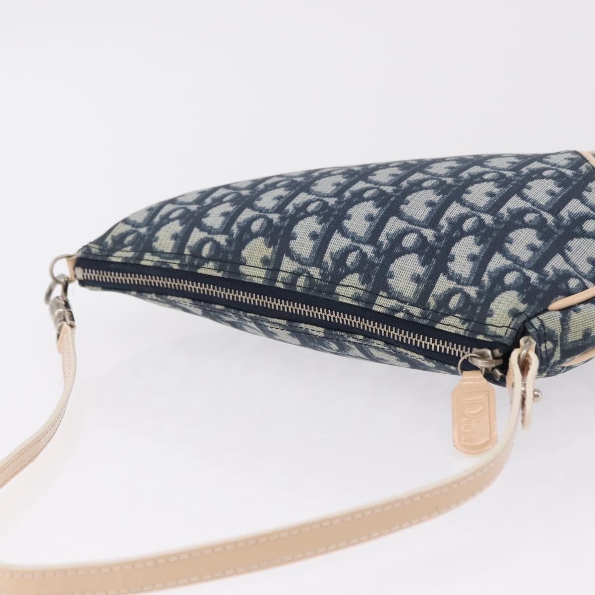 Christian Dior Trotter Canvas Saddle Pouch PVC Blue Silver Auth ka6323V