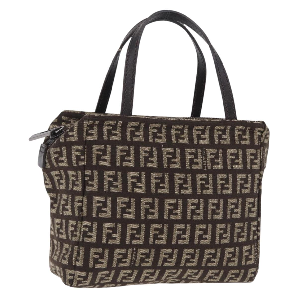 FENDI Zucchino Canvas Hand Bag Brown 8BN105 Auth ka6325