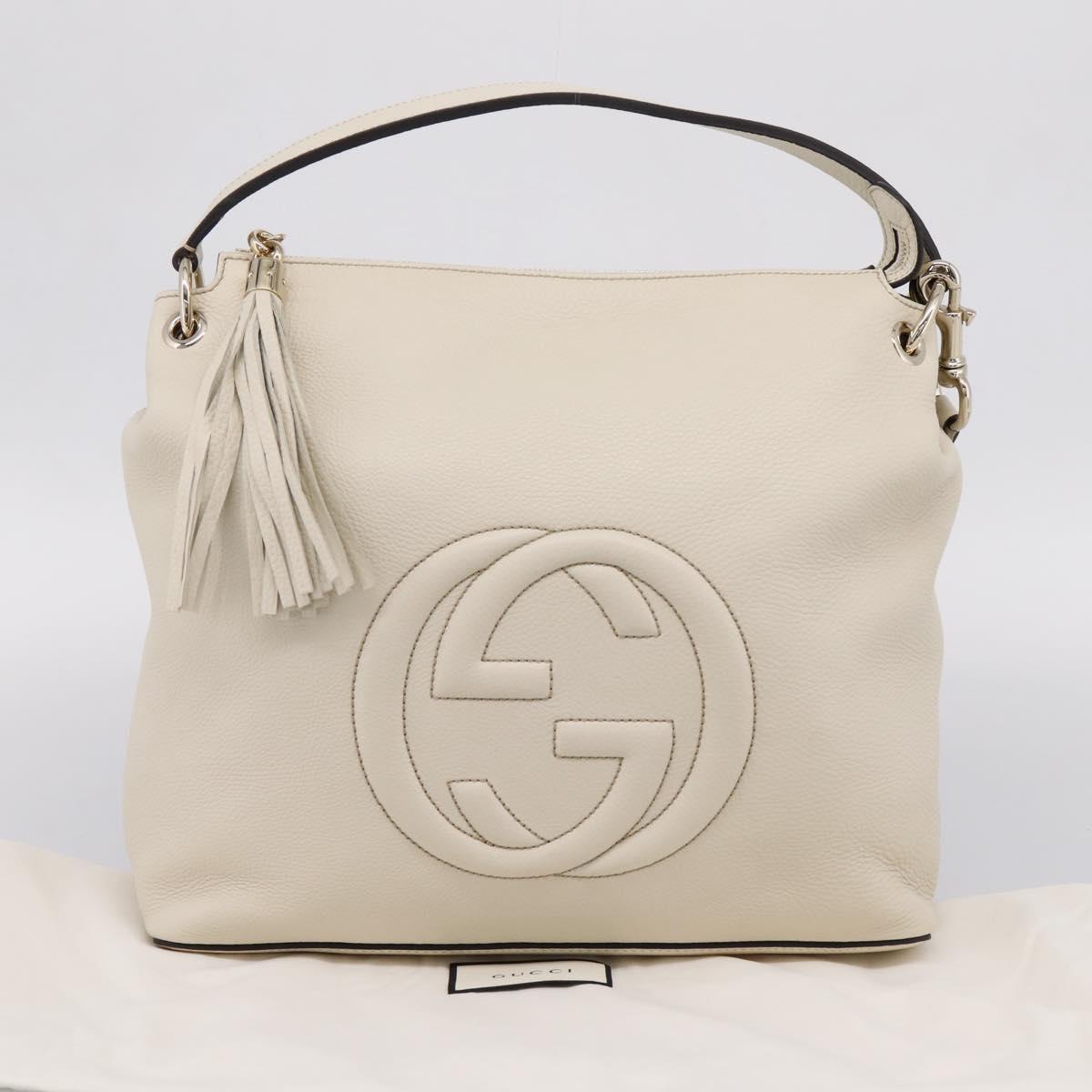 GUCCI Soho Shoulder Bag Leather 2way White Gold 408825 Auth ka6326V