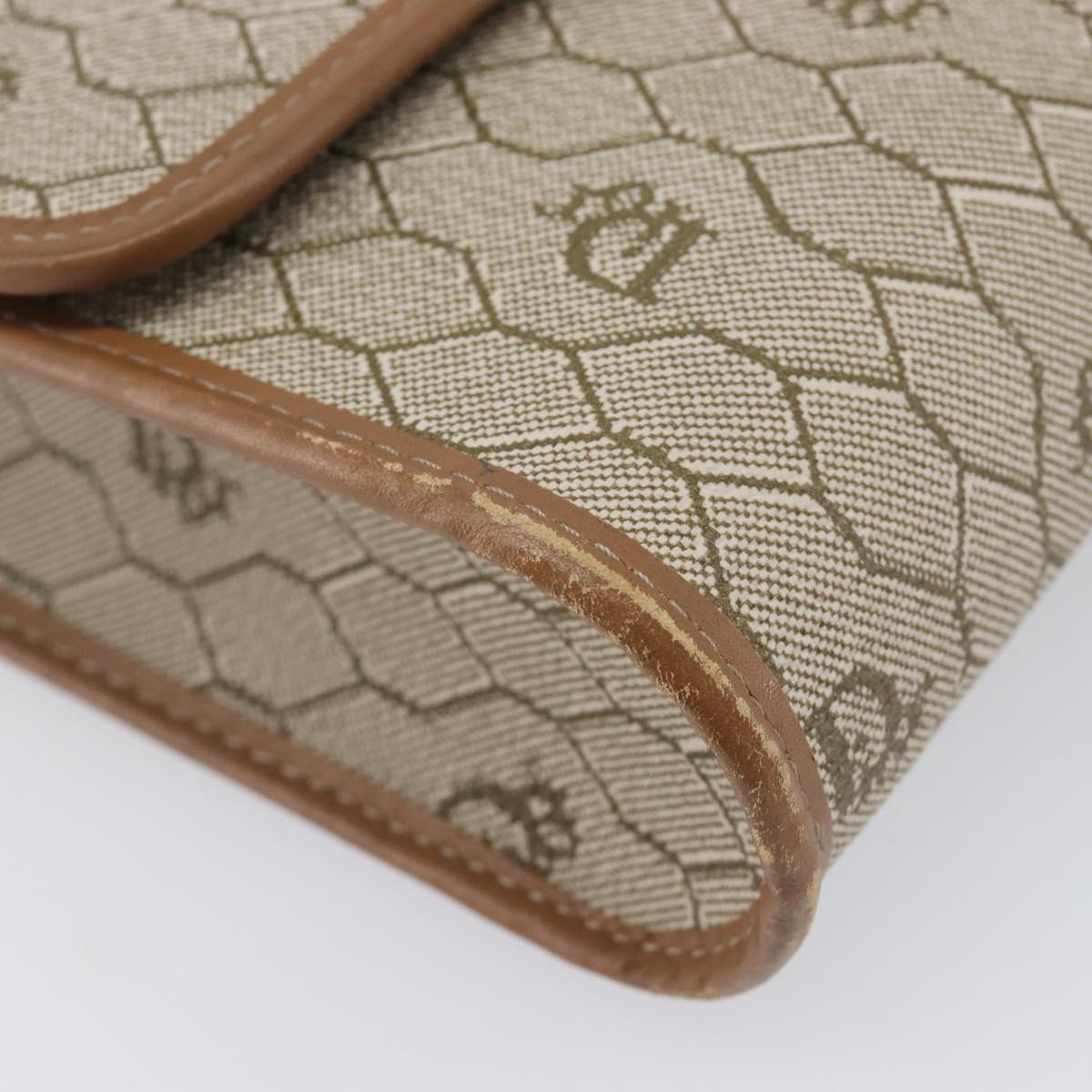 Christian Dior Honeycomb Canvas Shoulder Bag PVC Beige Gold Auth ka6327A