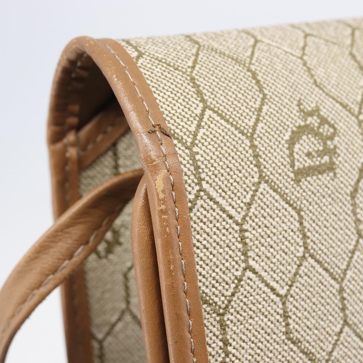 Christian Dior Honeycomb Canvas Shoulder Bag PVC Beige Gold Auth ka6327A