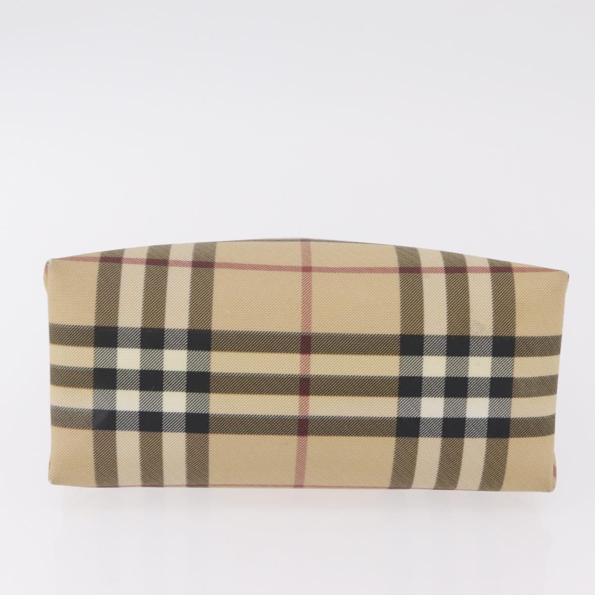 BURBERRY Nova Check Hand Bag PVC Beige Silver Auth ka6328