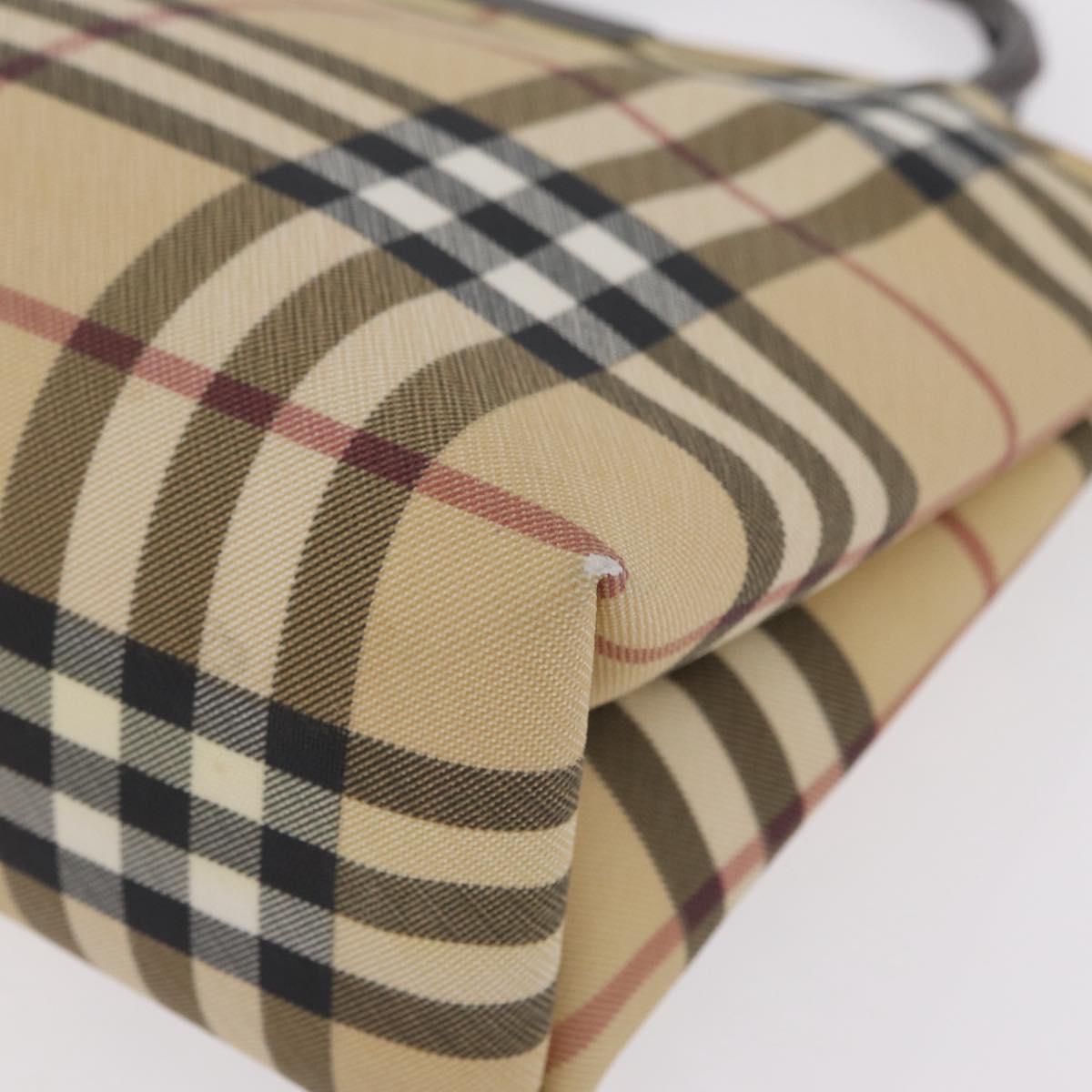 BURBERRY Nova Check Hand Bag PVC Beige Silver Auth ka6328