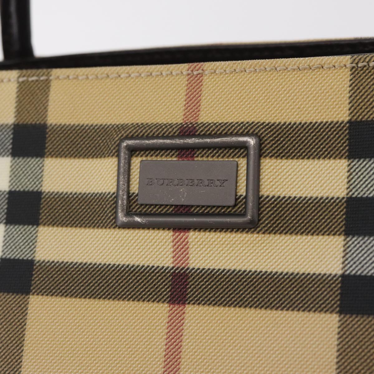 BURBERRY Nova Check Hand Bag PVC Beige Silver Auth ka6328
