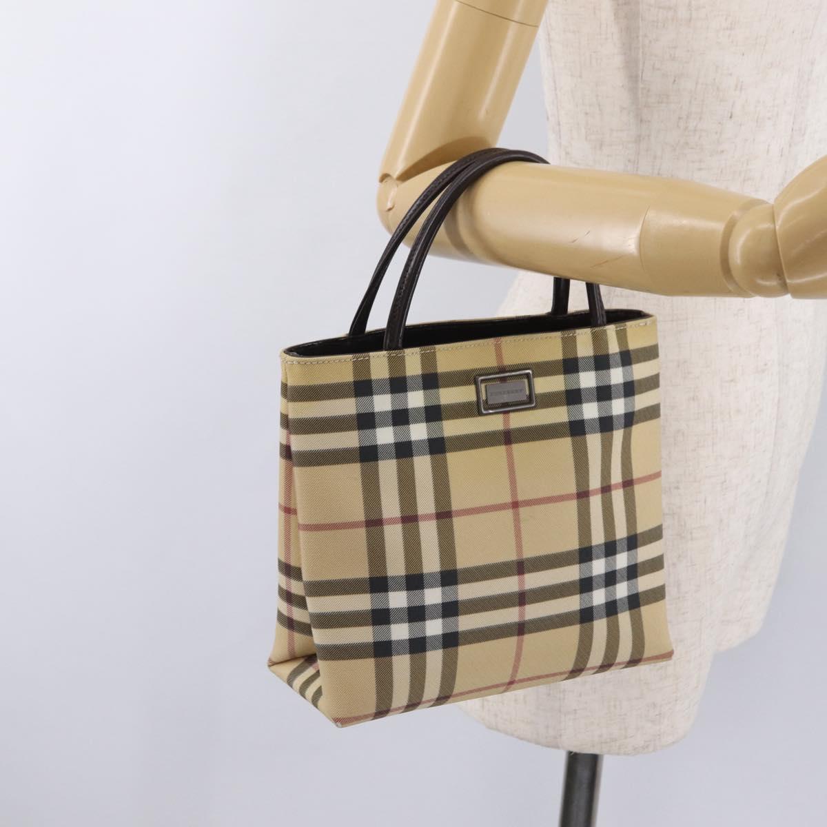 BURBERRY Nova Check Hand Bag PVC Beige Silver Auth ka6328