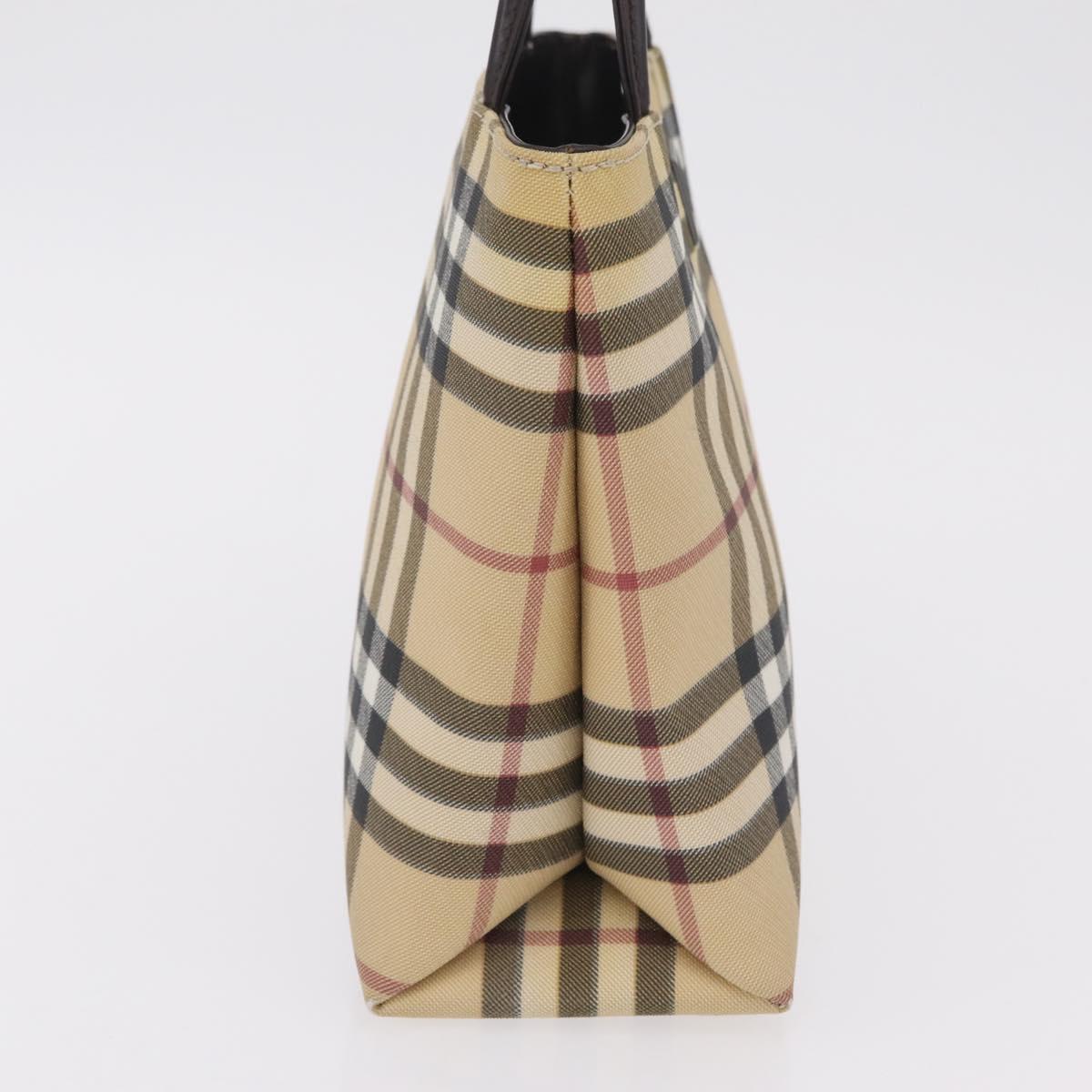 BURBERRY Nova Check Hand Bag PVC Beige Silver Auth ka6328