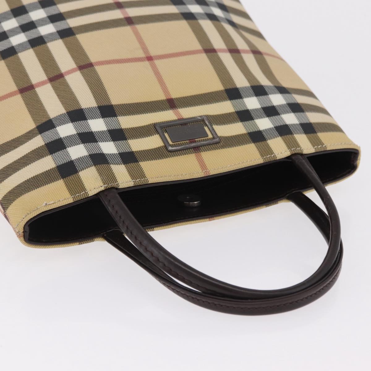 BURBERRY Nova Check Hand Bag PVC Beige Silver Auth ka6328