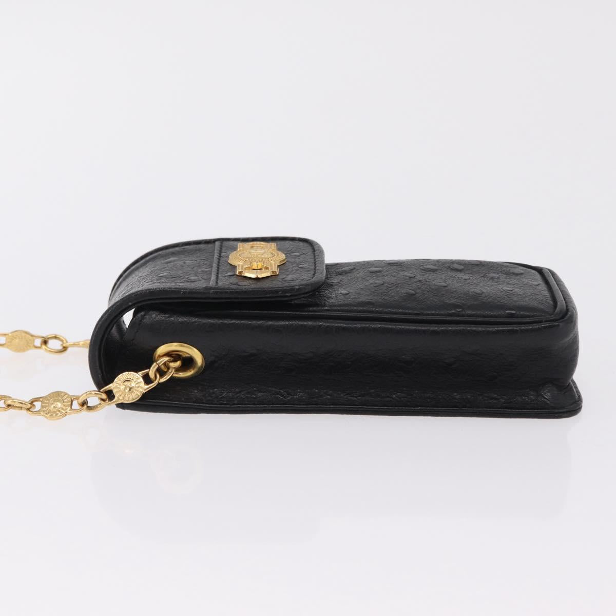 Gianni Versace Cigarette Case Leather Black Gold Auth ka6329