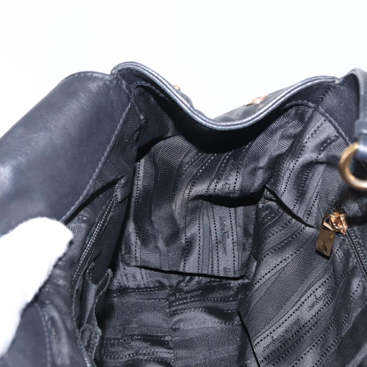 Salvatore Ferragamo Gancini Shoulder Bag Leather Black Gold Auth ka633