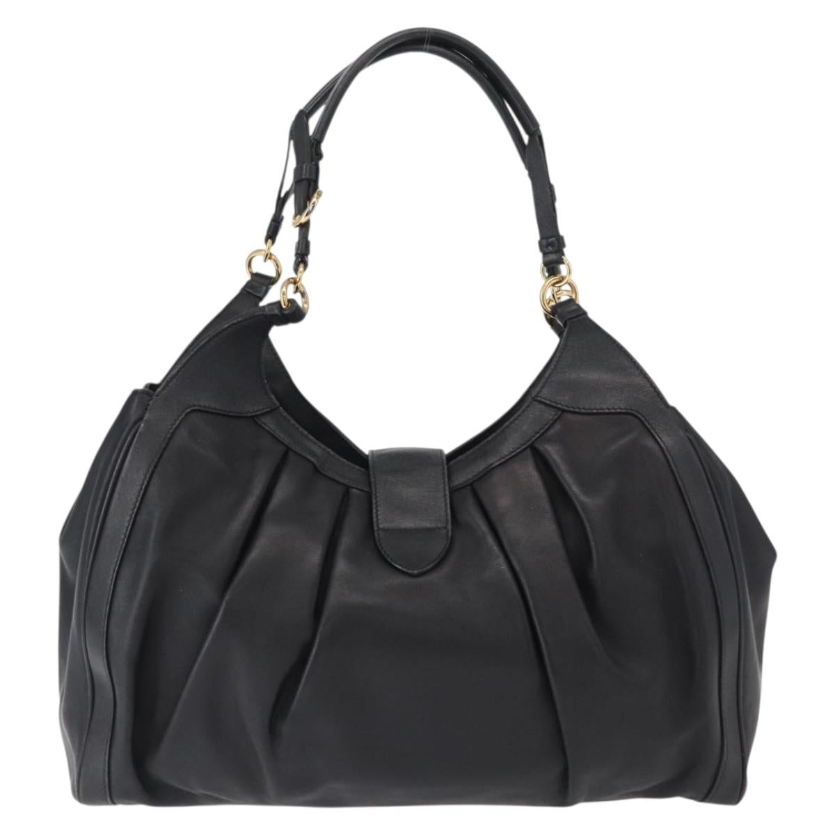 Salvatore Ferragamo Gancini Shoulder Bag Leather Black Gold Auth ka633