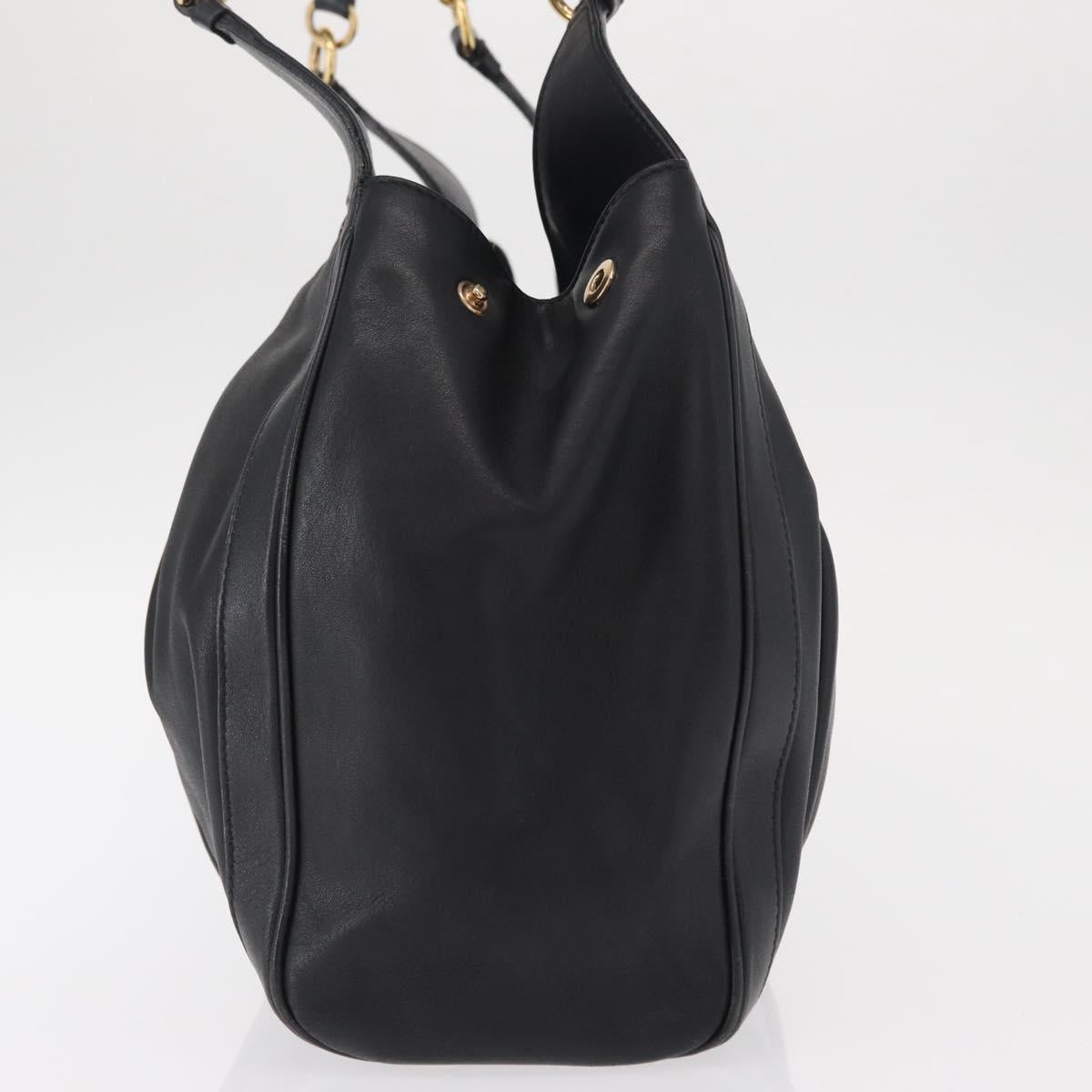 Salvatore Ferragamo Gancini Shoulder Bag Leather Black Gold Auth ka633