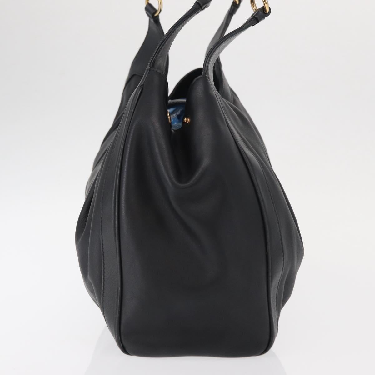 Salvatore Ferragamo Gancini Shoulder Bag Leather Black Gold Auth ka633