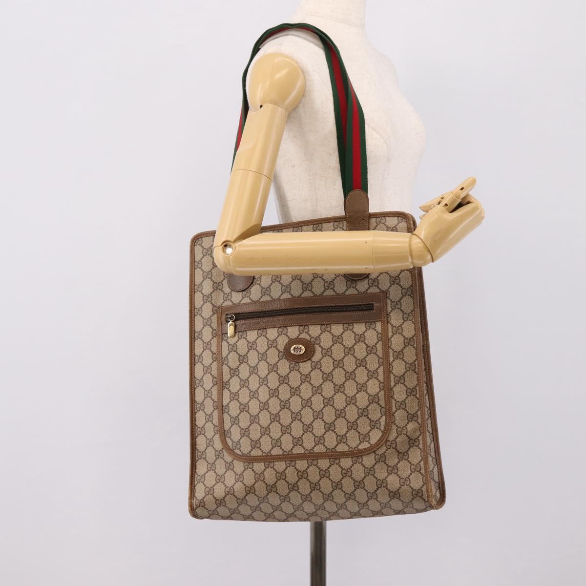 GUCCI GG Supreme Web Sherry Line Tote Bag PVC Beige Gold 89 02 092 Auth ka6331