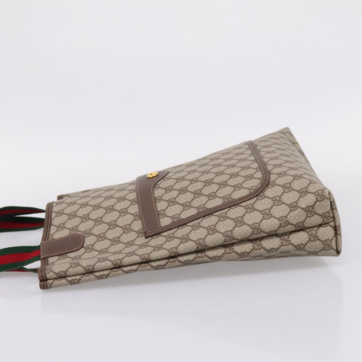 GUCCI GG Supreme Web Sherry Line Tote Bag PVC Beige Gold 002 58 6487 Auth ka6332