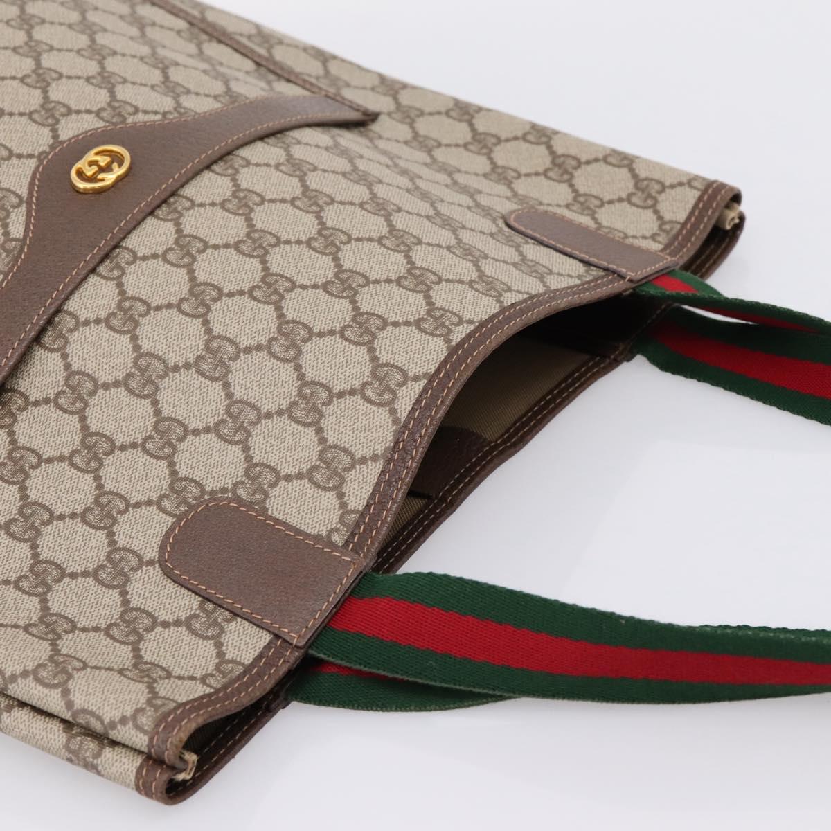 GUCCI GG Supreme Web Sherry Line Tote Bag PVC Beige Gold 002 58 6487 Auth ka6332