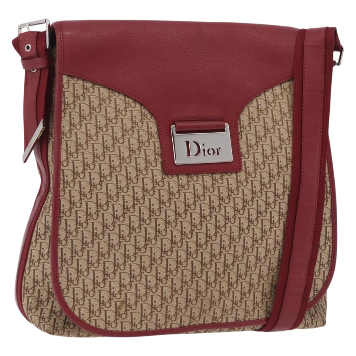 Christian Dior Trotter Canvas Shoulder Bag Beige Silver Auth ka6335V
