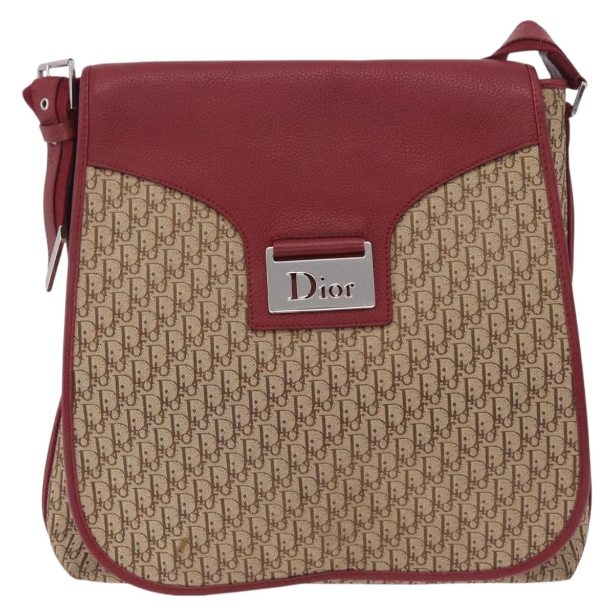 Christian Dior Trotter Canvas Shoulder Bag Beige Silver Auth ka6335V