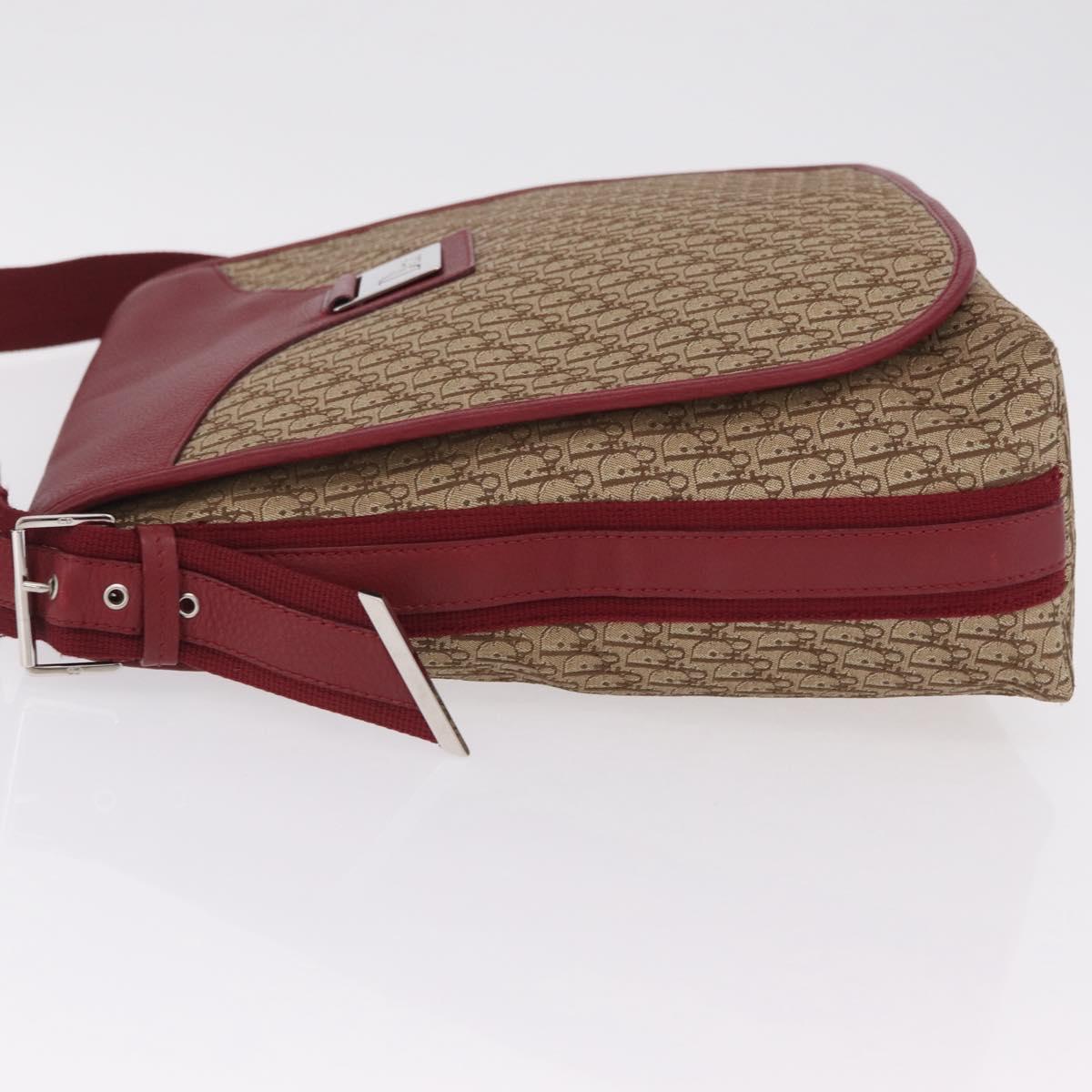 Christian Dior Trotter Canvas Shoulder Bag Beige Silver Auth ka6335V