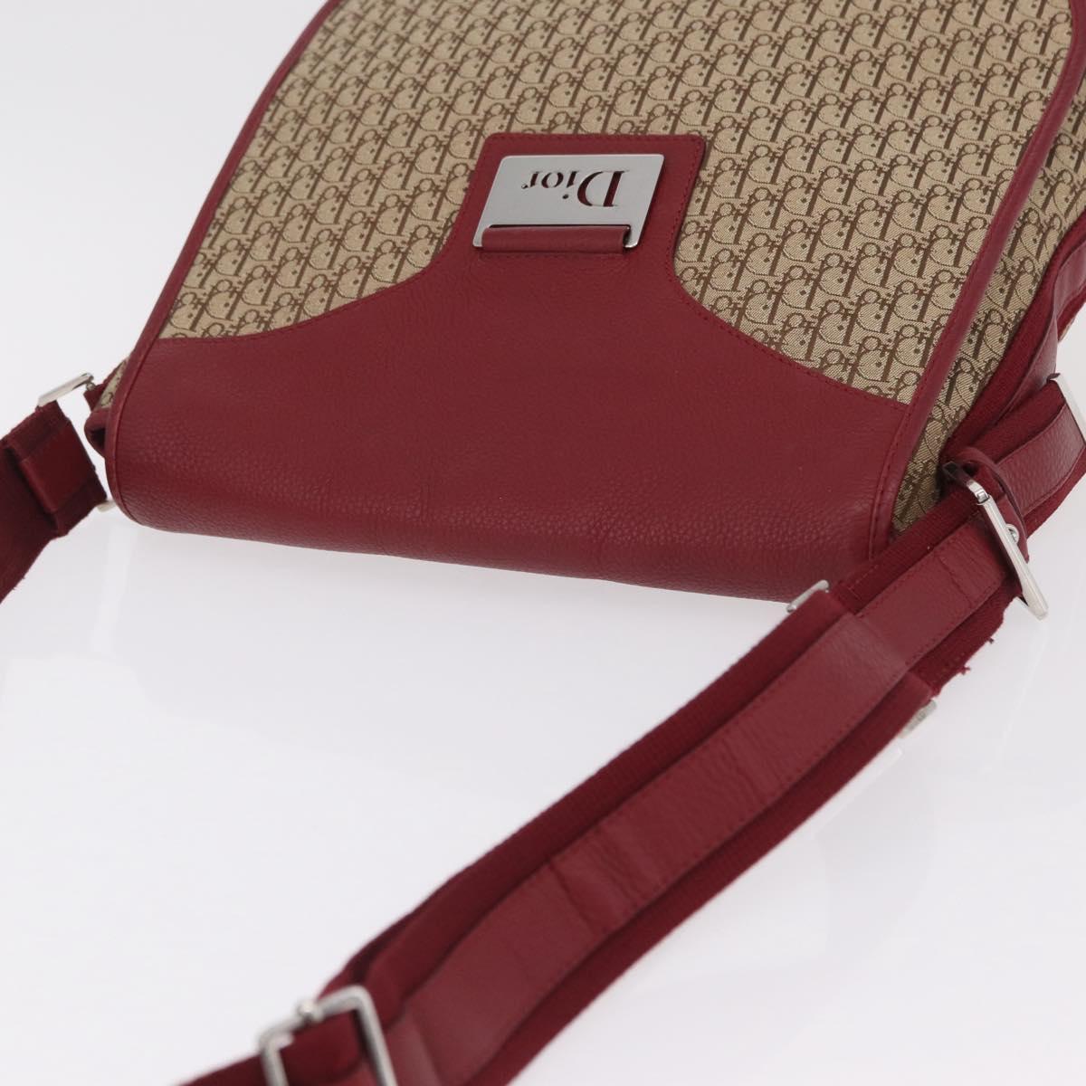 Christian Dior Trotter Canvas Shoulder Bag Beige Silver Auth ka6335V