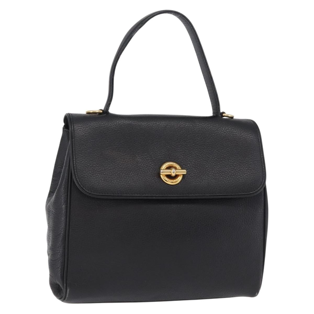 CELINE Hand Bag Leather Black Gold Auth ka6337