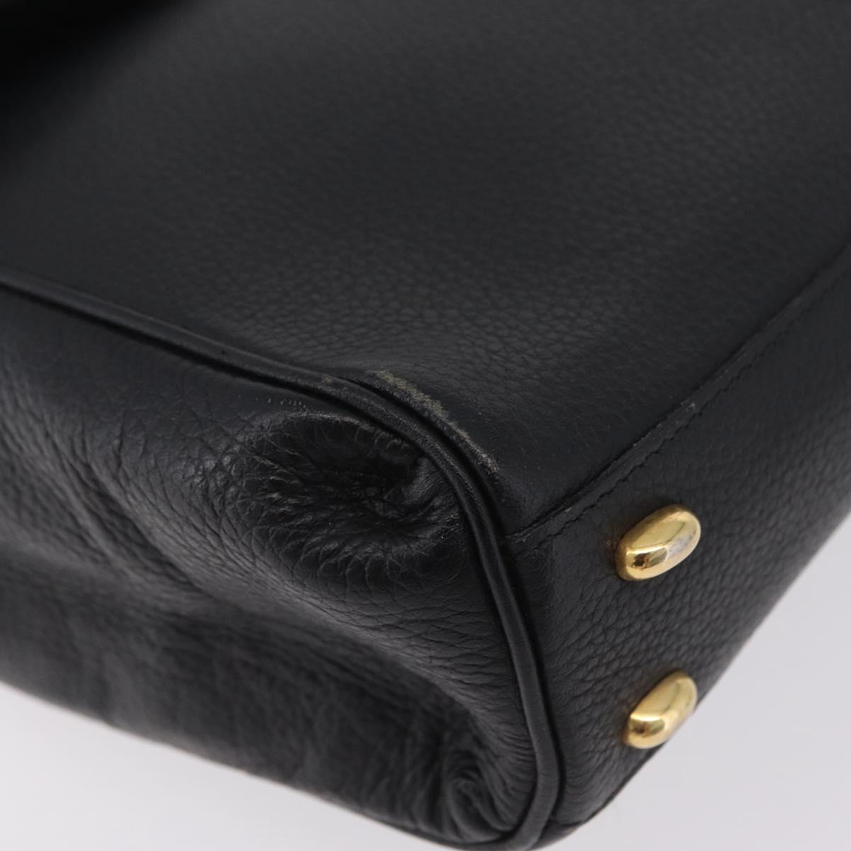 CELINE Hand Bag Leather Black Gold Auth ka6337