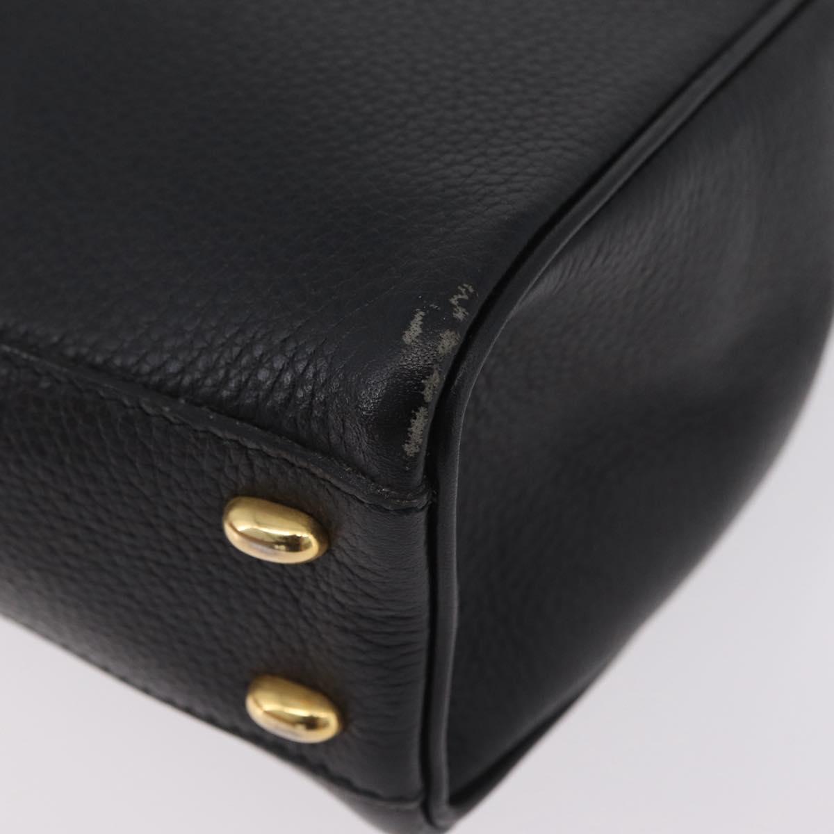 CELINE Hand Bag Leather Black Gold Auth ka6337