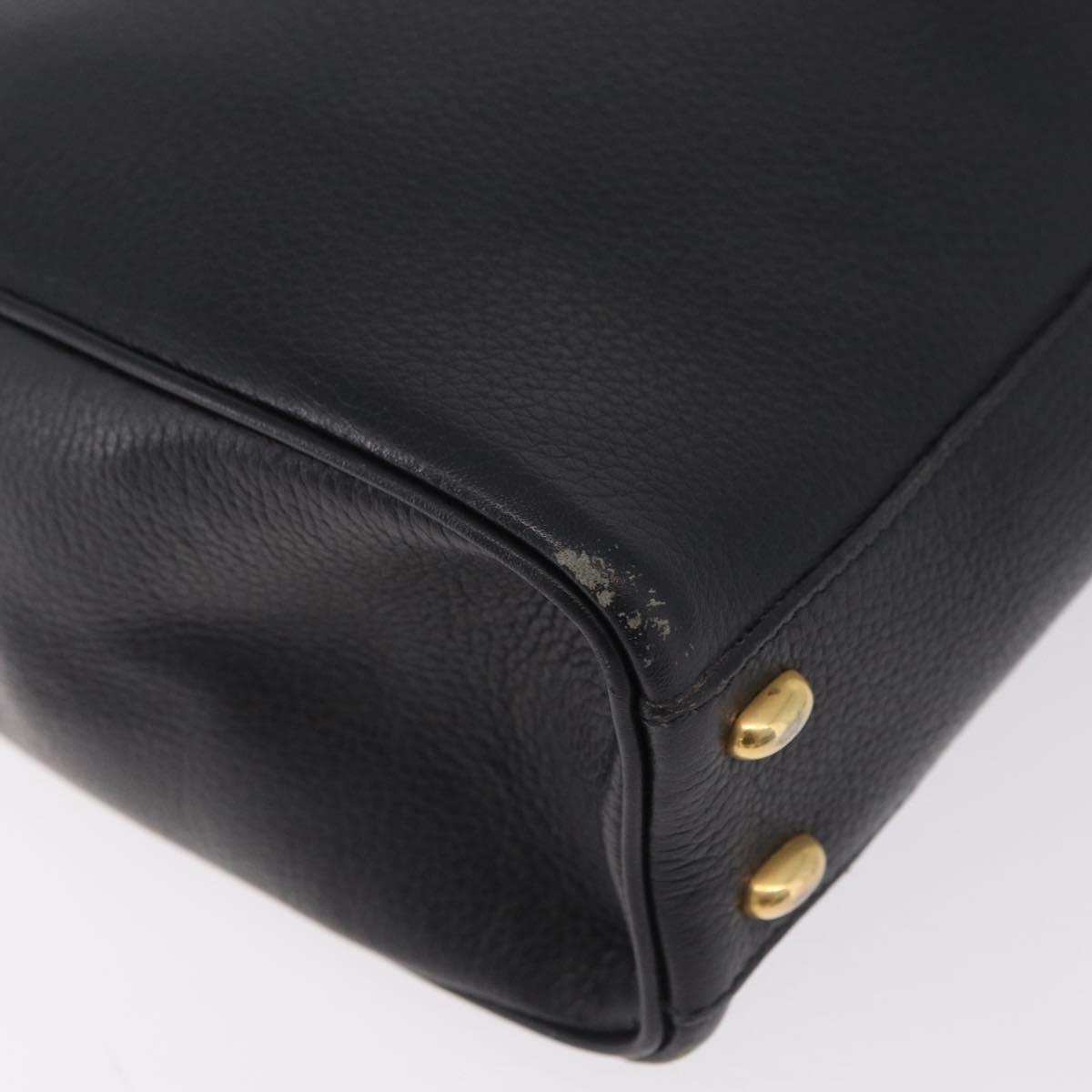 CELINE Hand Bag Leather Black Gold Auth ka6337