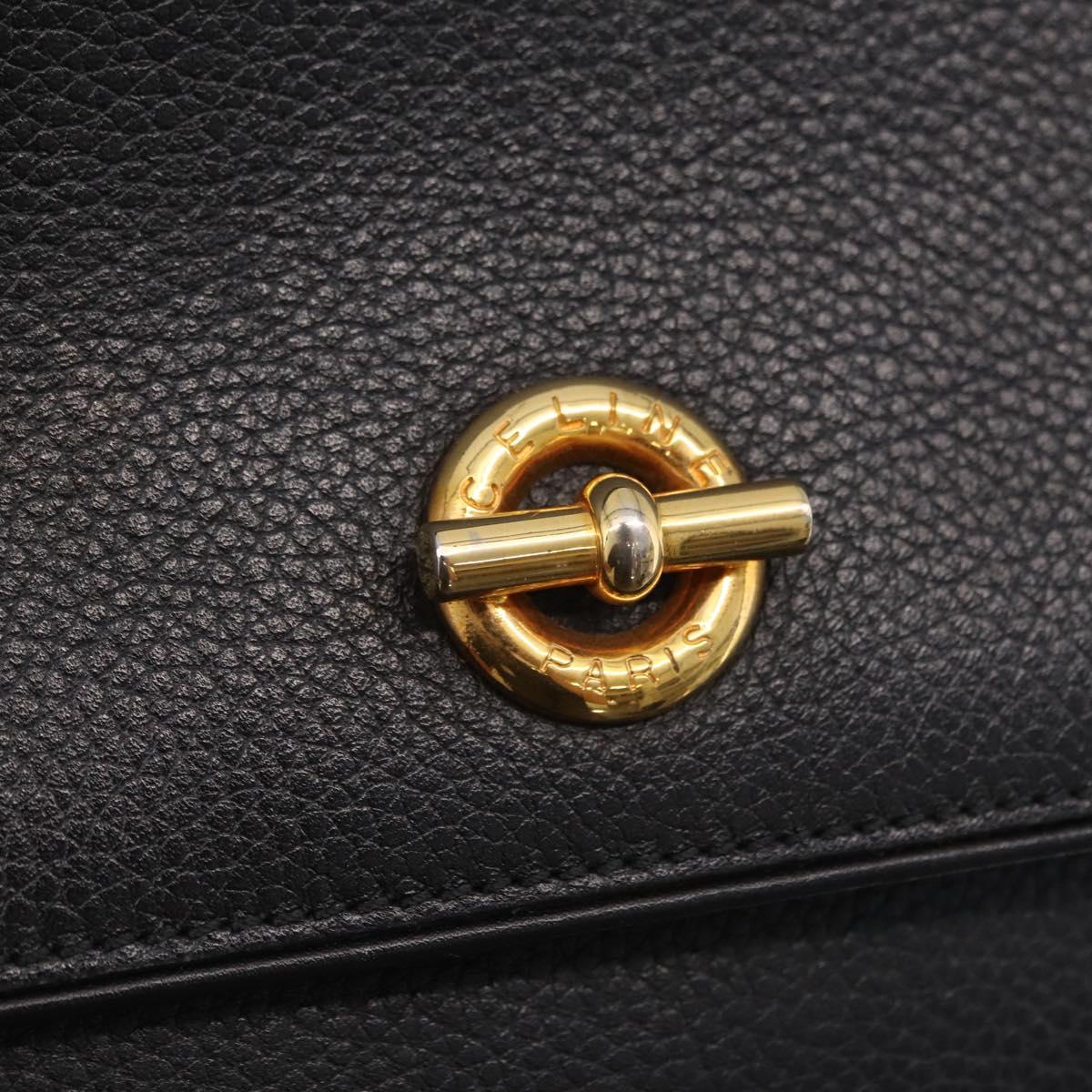 CELINE Hand Bag Leather Black Gold Auth ka6337