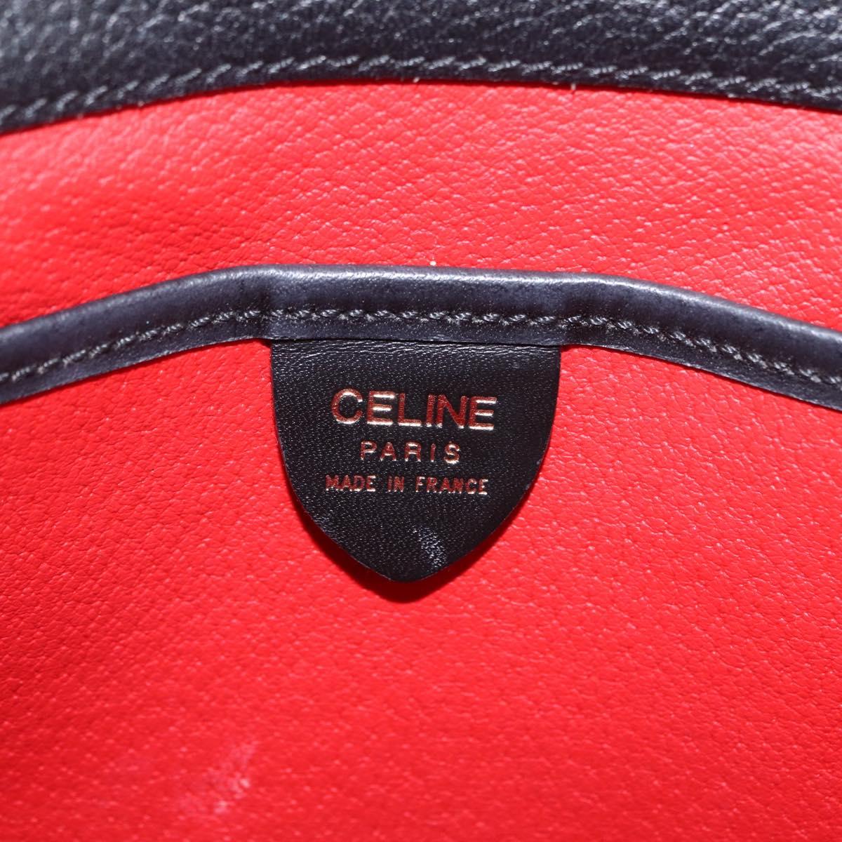 CELINE Hand Bag Leather Black Gold Auth ka6337
