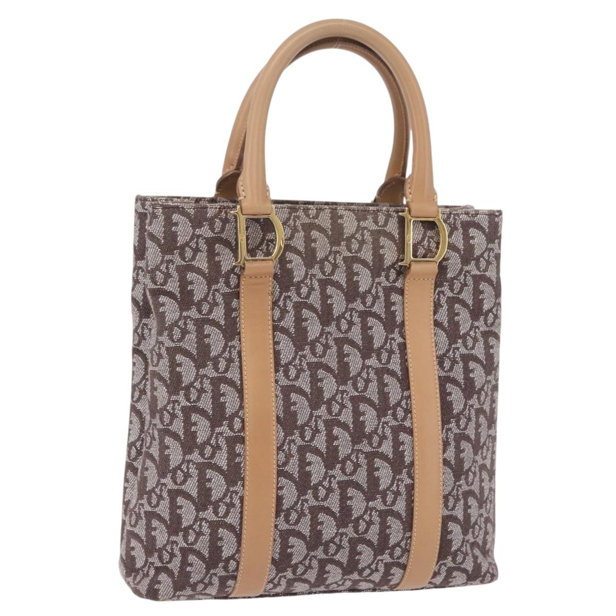 Christian Dior Trotter Canvas Hand Bag Brown Gold Auth ka6338V