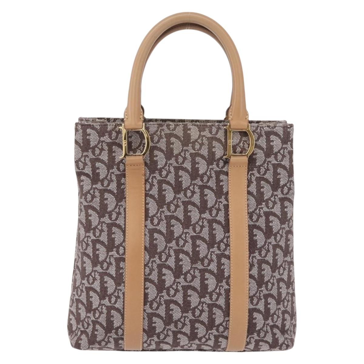 Christian Dior Trotter Canvas Hand Bag Brown Gold Auth ka6338V