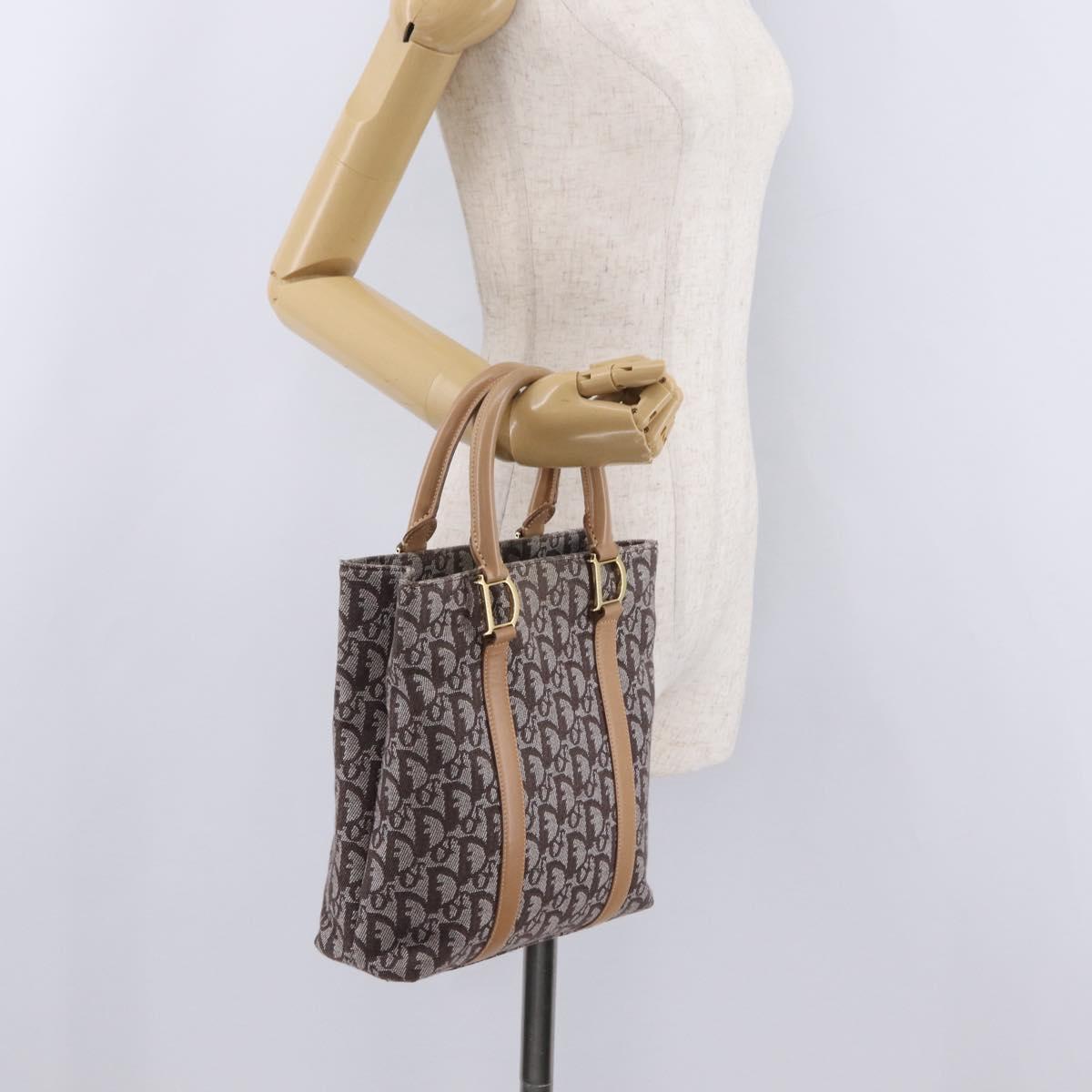 Christian Dior Trotter Canvas Hand Bag Brown Gold Auth ka6338V