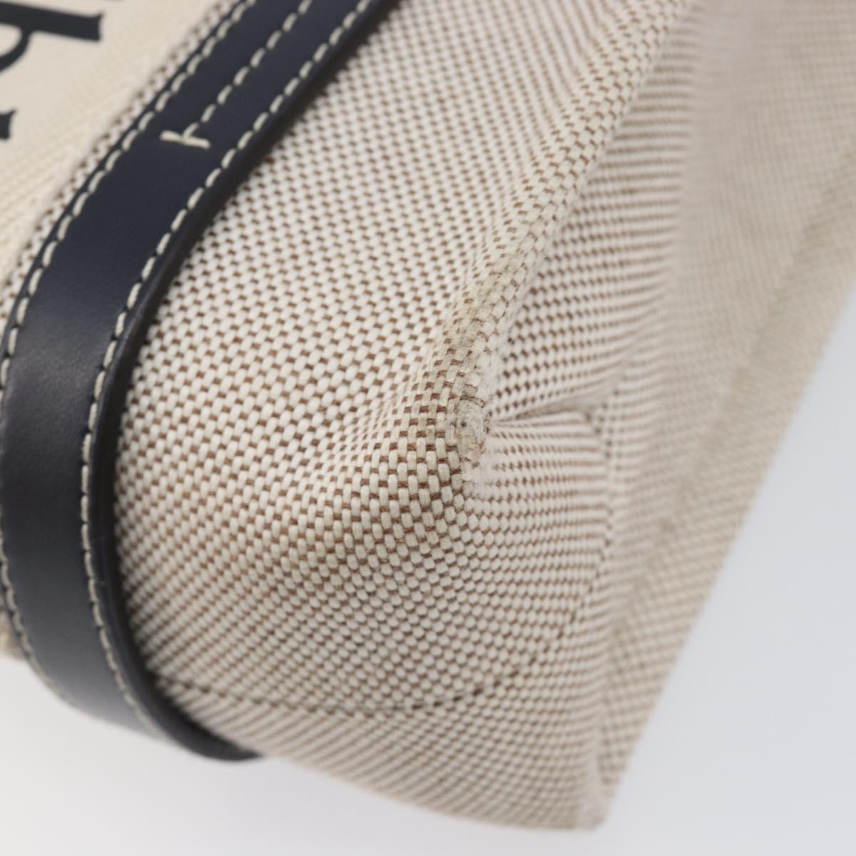 Chloe Woody Hand Bag Canvas 2way White Gold Auth ka6339