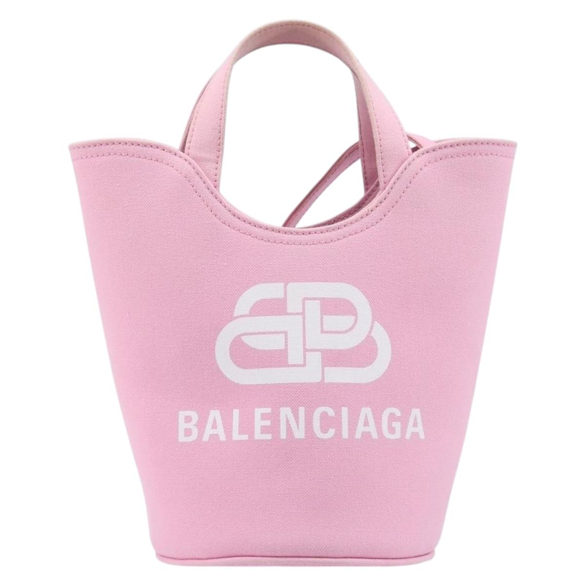 BALENCIAGA Wave XS Hand Bag Canvas 2way Pink Silver 619979 Auth ka6340V