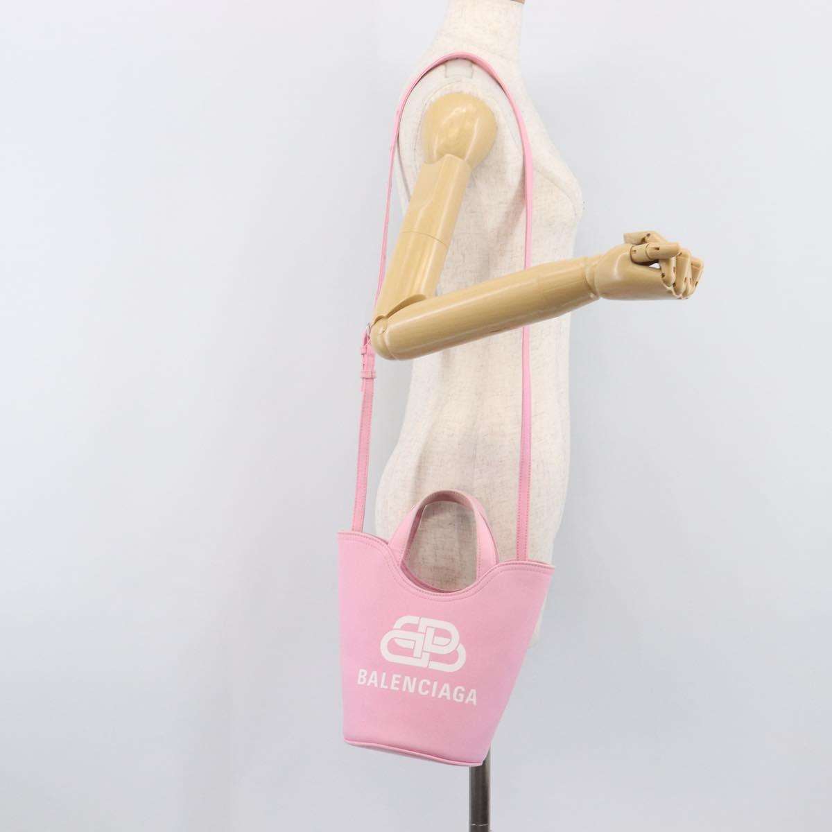 BALENCIAGA Wave XS Hand Bag Canvas 2way Pink Silver 619979 Auth ka6340V