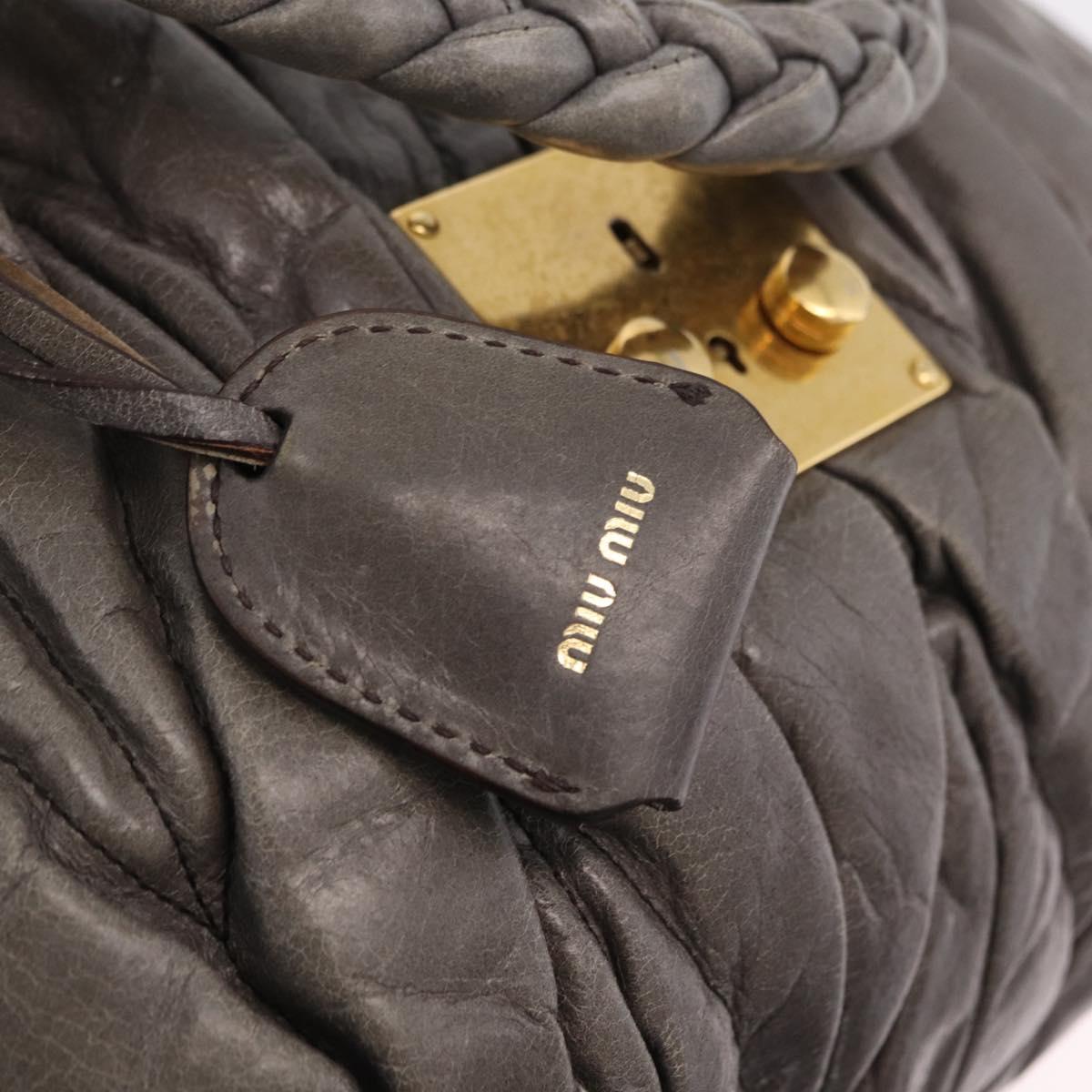 Miu Miu Matelasse Hand Bag Leather 2way Gray Gold Auth ka6343A