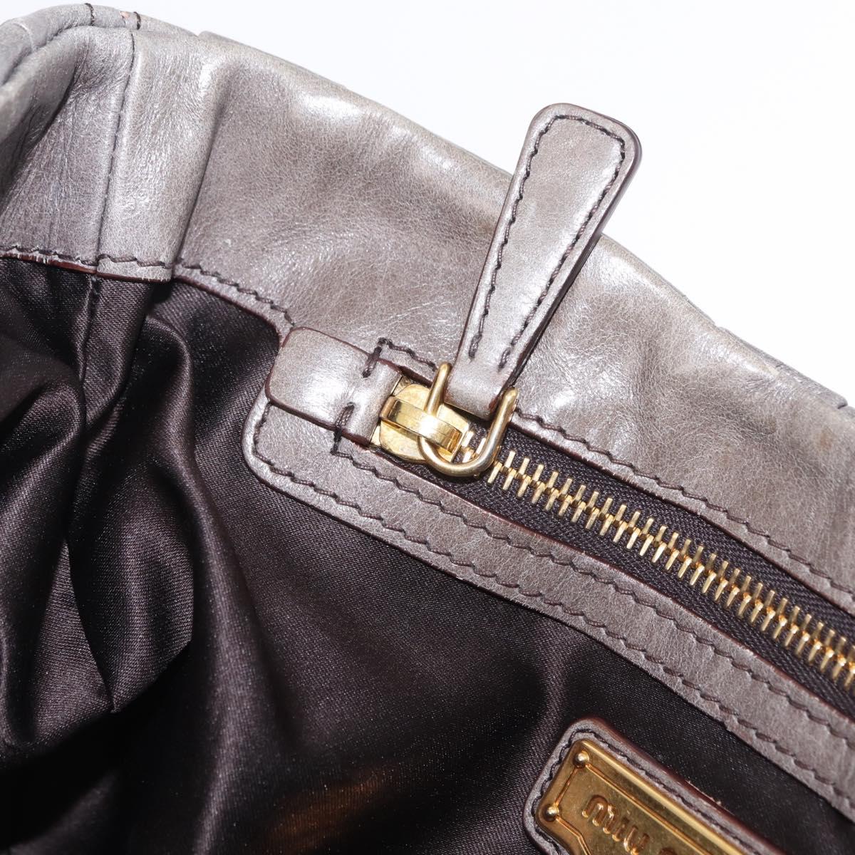 Miu Miu Matelasse Hand Bag Leather 2way Gray Gold Auth ka6343A