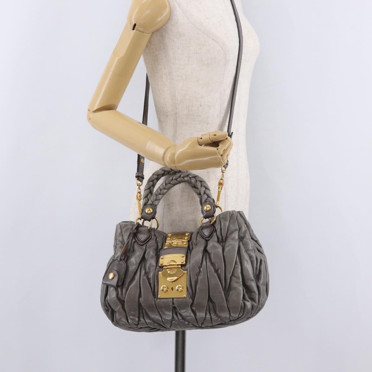 Miu Miu Matelasse Hand Bag Leather 2way Gray Gold Auth ka6343A