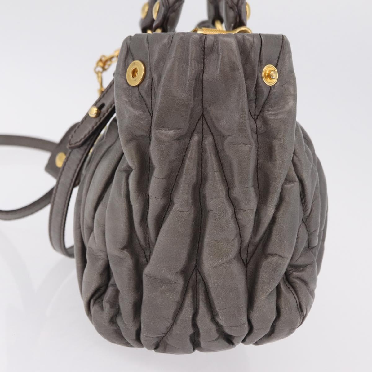 Miu Miu Matelasse Hand Bag Leather 2way Gray Gold Auth ka6343A