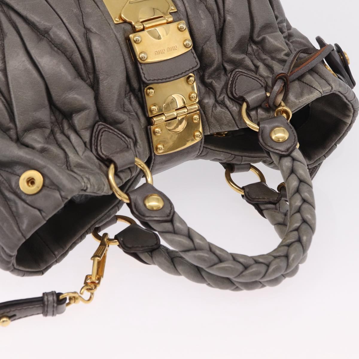 Miu Miu Matelasse Hand Bag Leather 2way Gray Gold Auth ka6343A