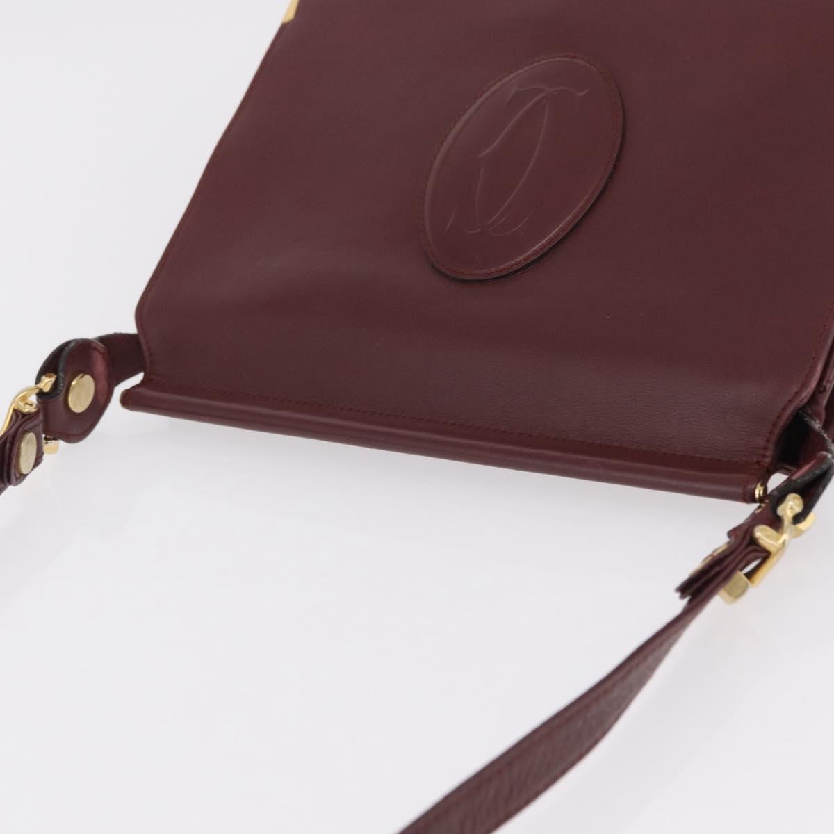 CARTIER Must Line Shoulder Bag Leather Bordeaux Gold Auth ka6344
